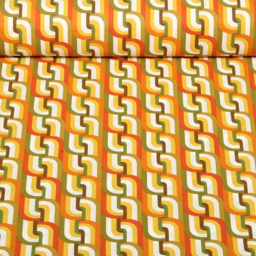 Coton - Motif rétro Vert Olive