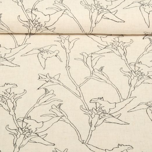Lin viscose - Branches fleuries Beige Noir