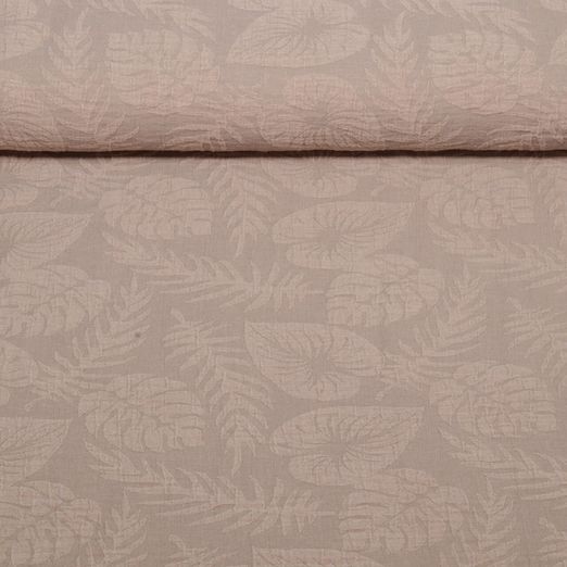 Kleider und Blusenstoff - Jacquard Blätter Taupe