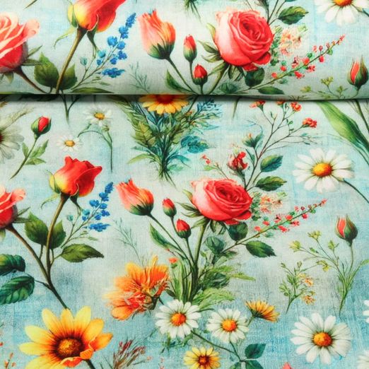 Jersey de viscose - Impression digitale Fleurs estivales Multicolore