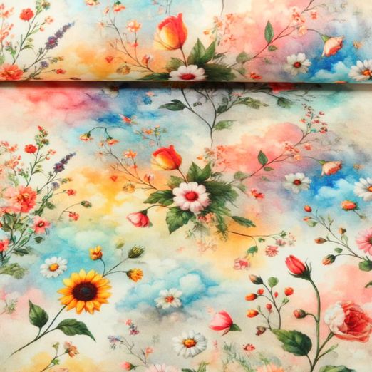 Jersey de viscose - Impression digitale Fleurs variées Multicolore