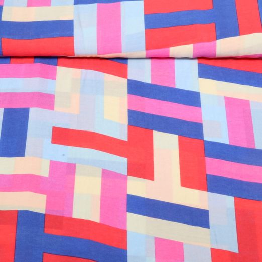 Tissu robes et blouses - Rectangles colorés Bleu Multicolore