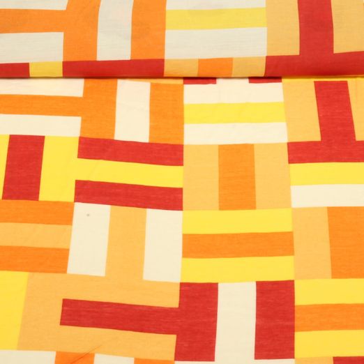 Tissu robes et blouses - Rectangles colorés Orange Multicolore
