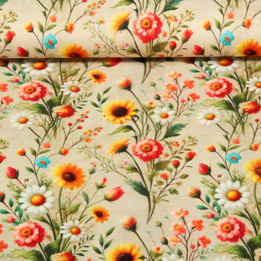 Jersey de viscose - Impression digitale Jardin de fleurs Multicolore