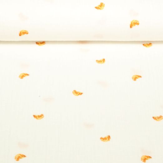 Gaze de coton - Double gaze Impression digitale Croissants Blanc