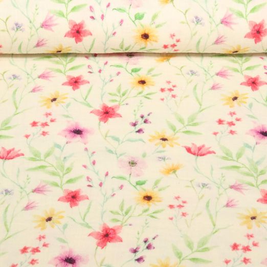 Gaze de coton - Double gaze Impression digitale Fleurs des champs