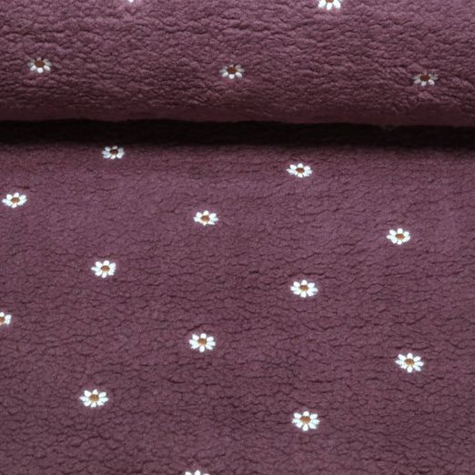 Polaire teddy - Petites fleurs brodées Bois de rose