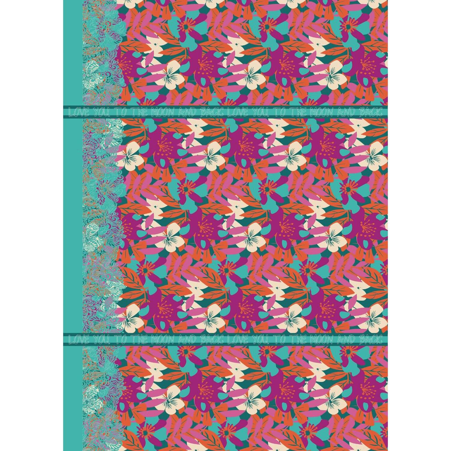 Panel Viskose Voile - Beach Kollektion Blumen Türkis-0 Panel Viskose Voile - Beach Kollektion Blumen Türkis-0