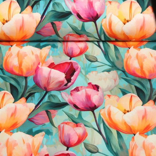Sweat d'été - French Terry Imp. digi. Tulipes Vert