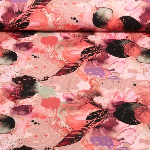 Jersey de viscose - Impression digitale Peinture à l'eau Rose
