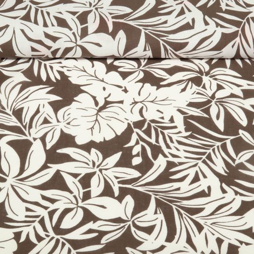 Voile de coton - Fleurs tropicales Marron