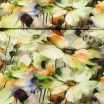 Popeline de viscose - Impression digitale Fleurs en aquarelle Vert