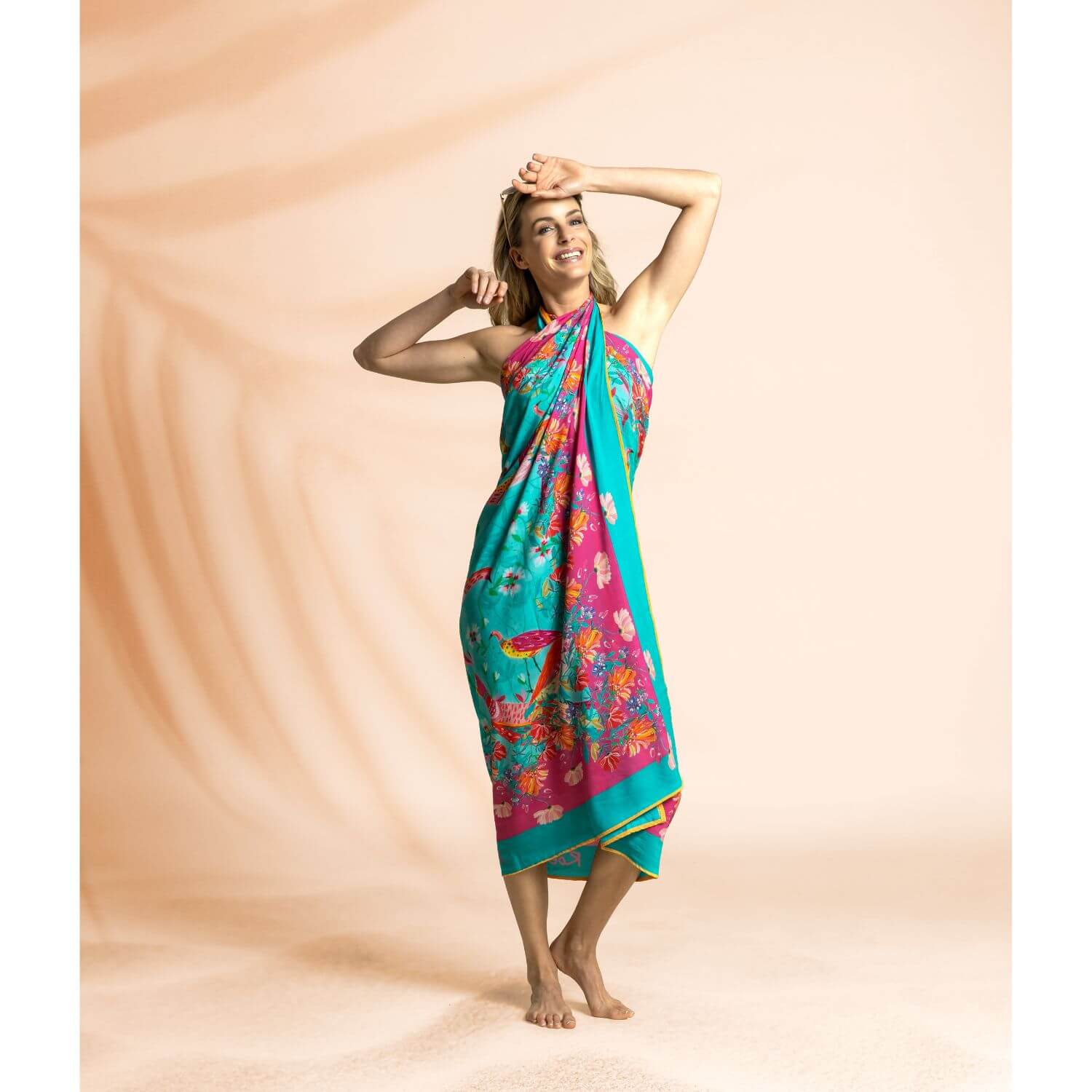 Panneau Paréo Voile de viscose - Beach Collection Oiseaux Turquoise-1 Panneau Paréo Voile de viscose - Beach Collection Oiseaux Turquoise-1