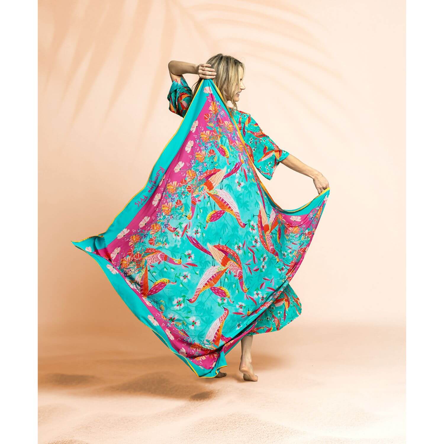 Panneau Paréo Voile de viscose - Beach Collection Oiseaux Turquoise-2 Panneau Paréo Voile de viscose - Beach Collection Oiseaux Turquoise-2