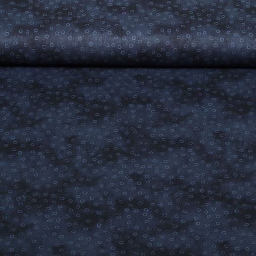 Popeline de coton - Petits ronds Bleu marine