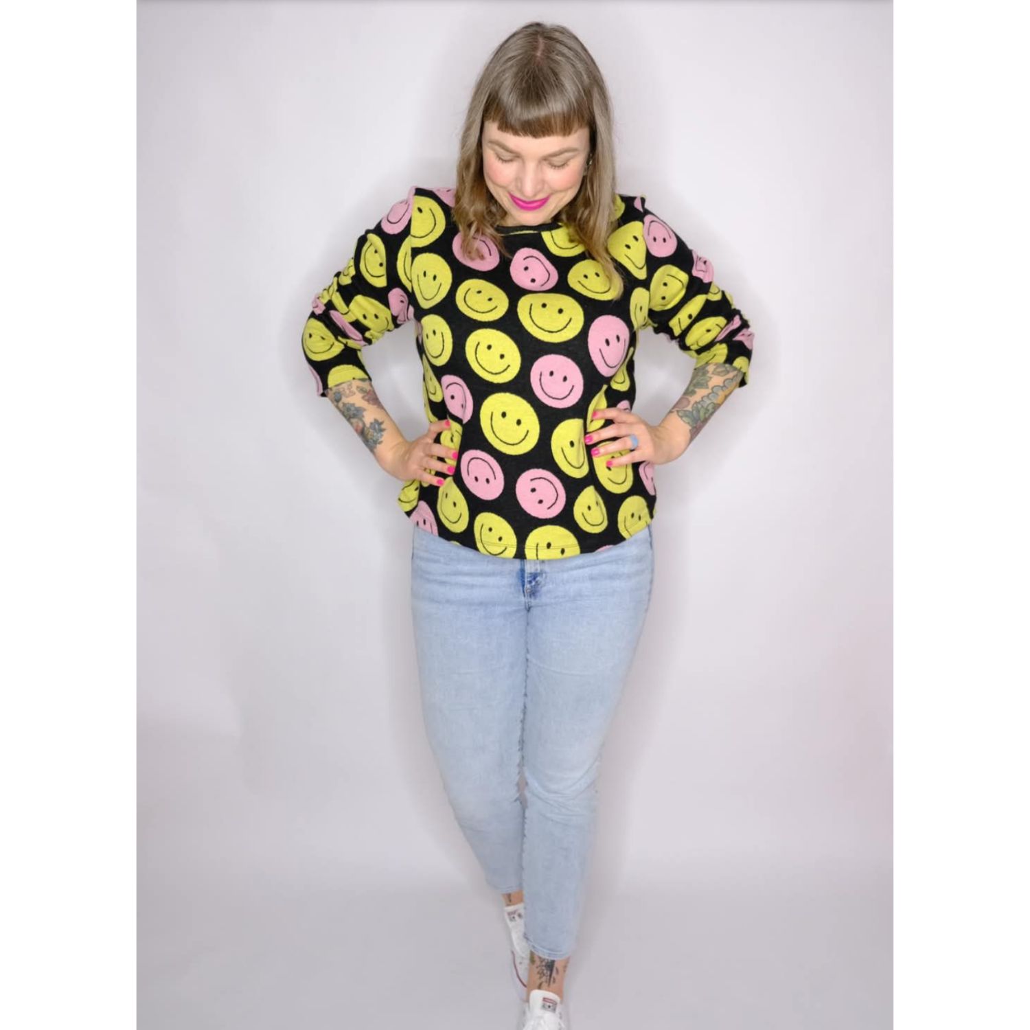 Jersey jacquard bio - Hamburger Liebe Choose Your Vibe Smile Noir-1 Jersey jacquard bio - Hamburger Liebe Choose Your Vibe Smile Noir-1