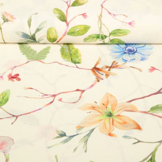 Demi-lin sanforisé - Fleurs sauvages Ecru