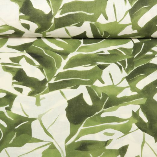 Demi-lin sanforisé - Feuilles de philodendron Ecru
