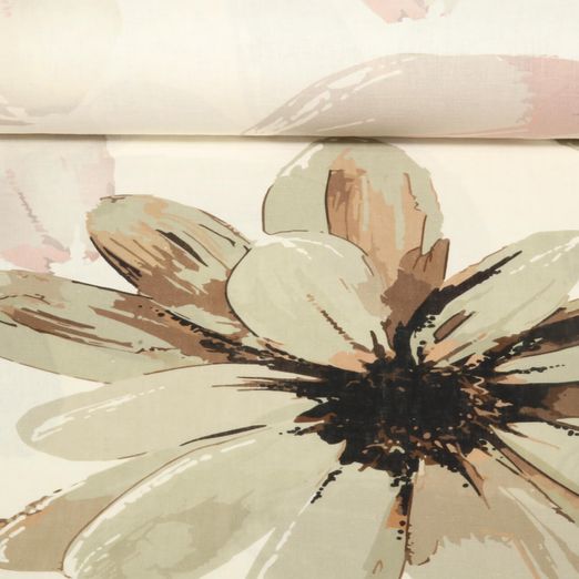 Demi-lin sanforisé - Grosses fleurs Blanc