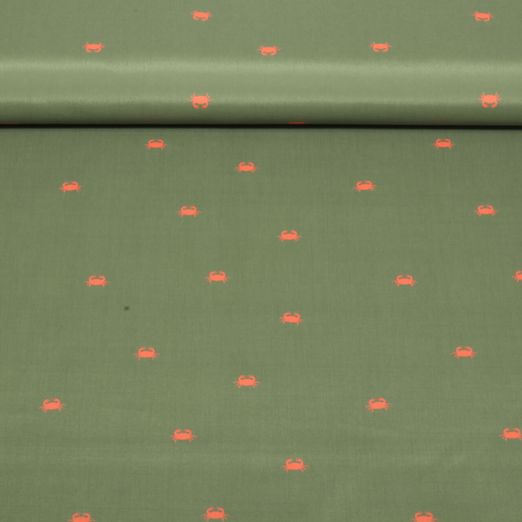 Tissu short de bain recyclé - Crabes Vert olive