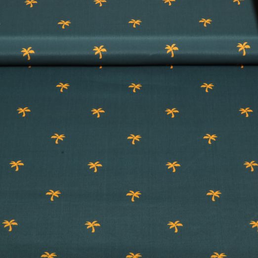 Tissu short de bain recyclé - Palmiers Vert pétrole