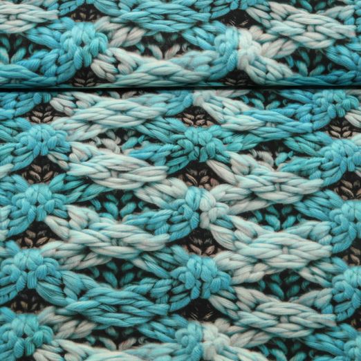 Popeline viscose - Impression digitale Motif tricoté Turquoise