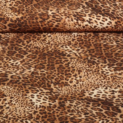 Popeline viscose - Impression digitale Léopard Marron