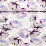 Gaze de coton - Impression digitale Fleurs Blanc Violet