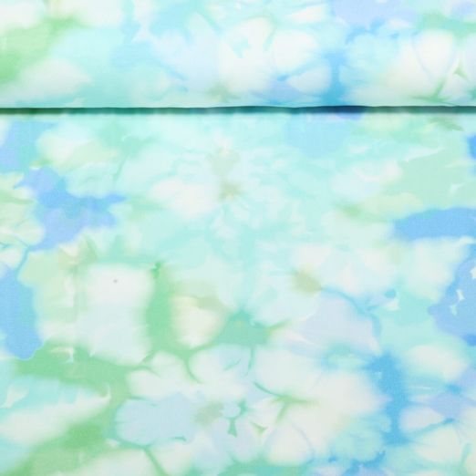 Jersey - Impression digitale Fleurs batik Bleu clair