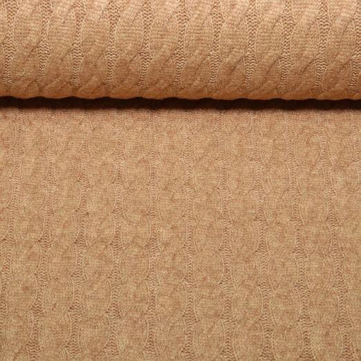 Sweat tricoté viscose - Motif torsadé Uni Marron clair mélangé