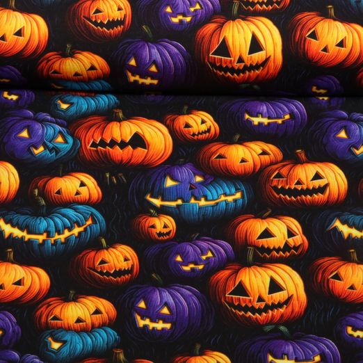 Sweat d'été - French Terry Impression numérique Citrouilles d'Halloween multicolores