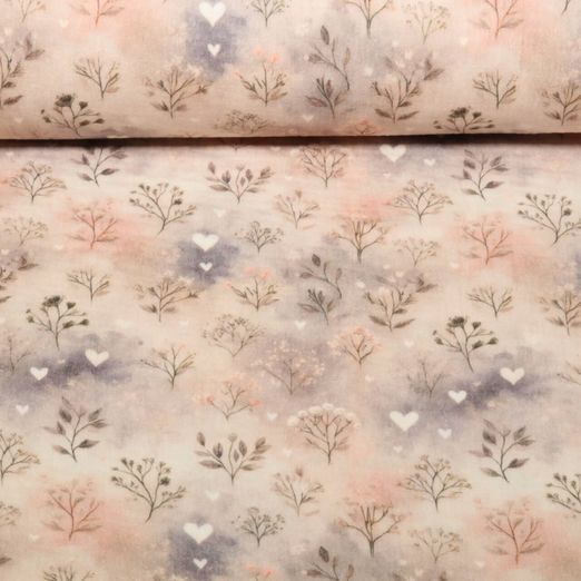 Gaze de coton - Impression digitale Coeurs Beige