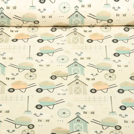 Jersey - Impression digitale Ferme Beige