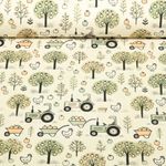 Jersey - Digitaldruck Bauernhof und Traktor Beige