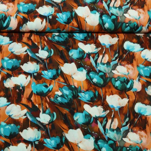 Popeline viscose - Impression digitale Tulipes Marron