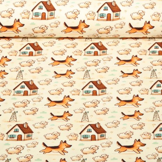 Jersey - Impression digitale Animaux de la ferme Moutons Naturel