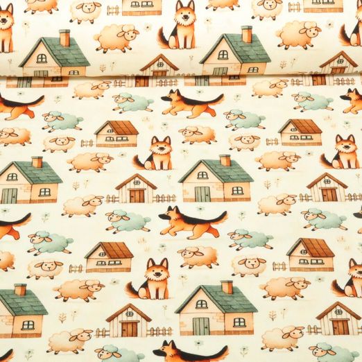 Jersey - Impression digitale Animaux de la ferme Chiens Naturel