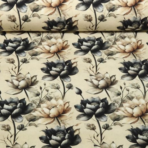 Sweat d'été - French Terry Impression numérique Fleuri Gris