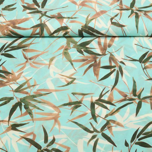 Popeline viscose - Impression digitale Herbe Turquoise