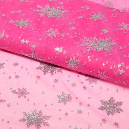 Tulle souple - Cristaux de glace Rose vif Argenté