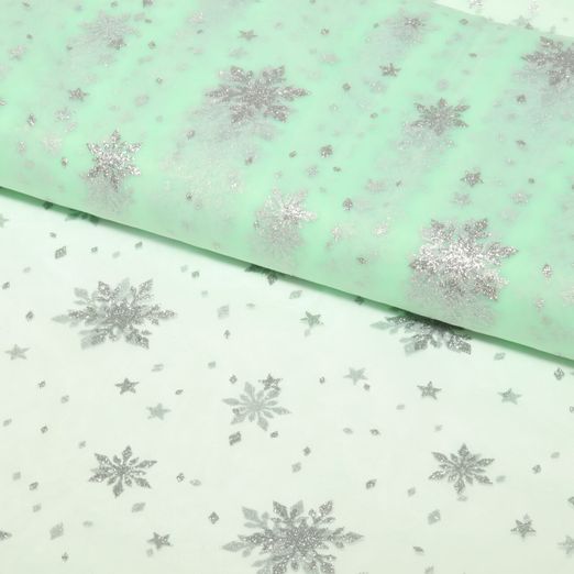 Tulle souple - Cristaux de glace Menthe pastel Argenté