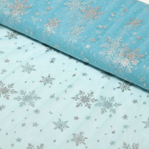 Tulle souple - Cristaux de glace Bleu Argenté
