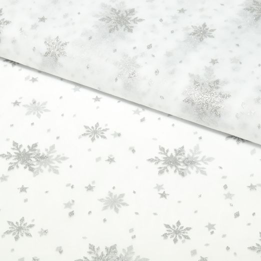Tulle souple - Cristaux de glace Blanc Argenté
