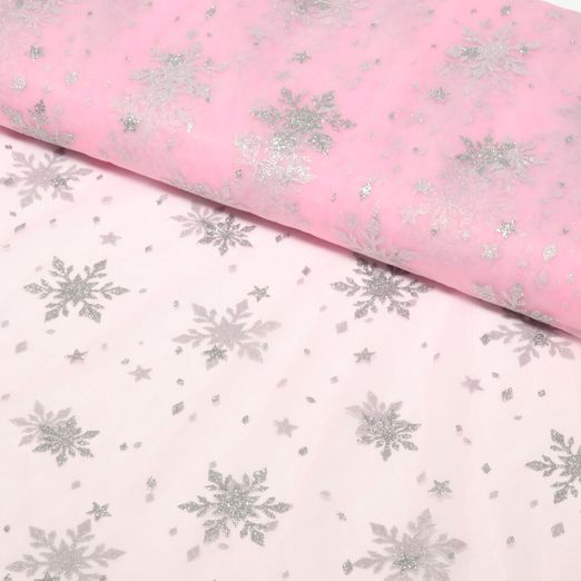 Tulle souple - Cristaux de glace Rose Argenté