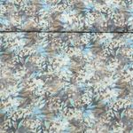 Popeline viscose - Impression digitale Feuilles Fleurs Bleu clair
