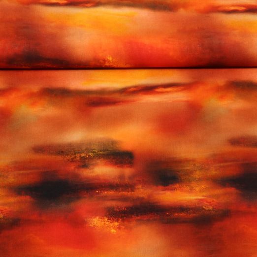 Popeline viscose - Impression digitale Abstrait Orange