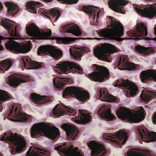 Satin de viscose - Abstraite Coeurs Violet Ecru