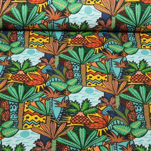 Coton - Palmiers Noir Multicolore