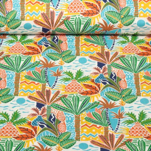 Coton - Palmiers Blanc Multicolore