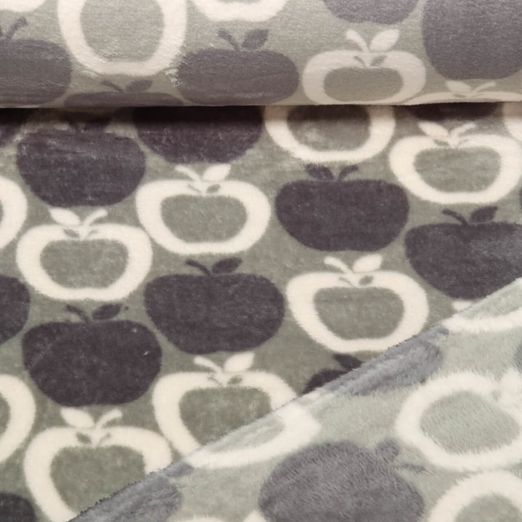Wellness Fleece - Doubleface Äpfel Grau